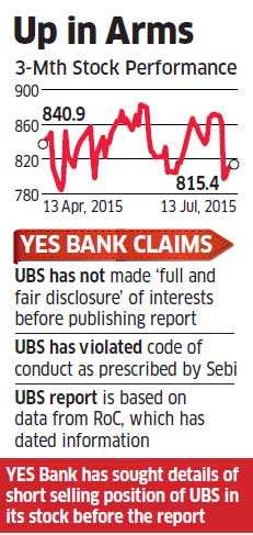 YES Bank questions UBS  analysts' intentions; asks Sebi to probe 'vested' interests - Economic Times