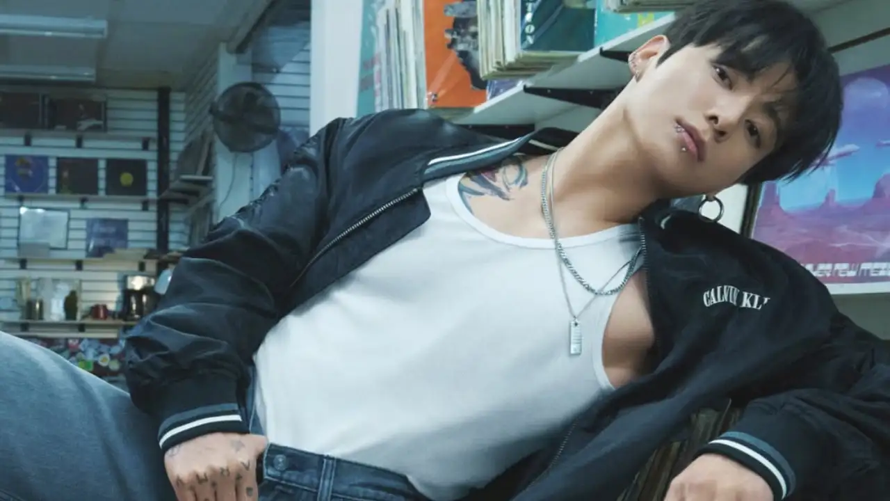 Jung Kook in Calvin Klein 90s denim campaign, channeling cool urban style