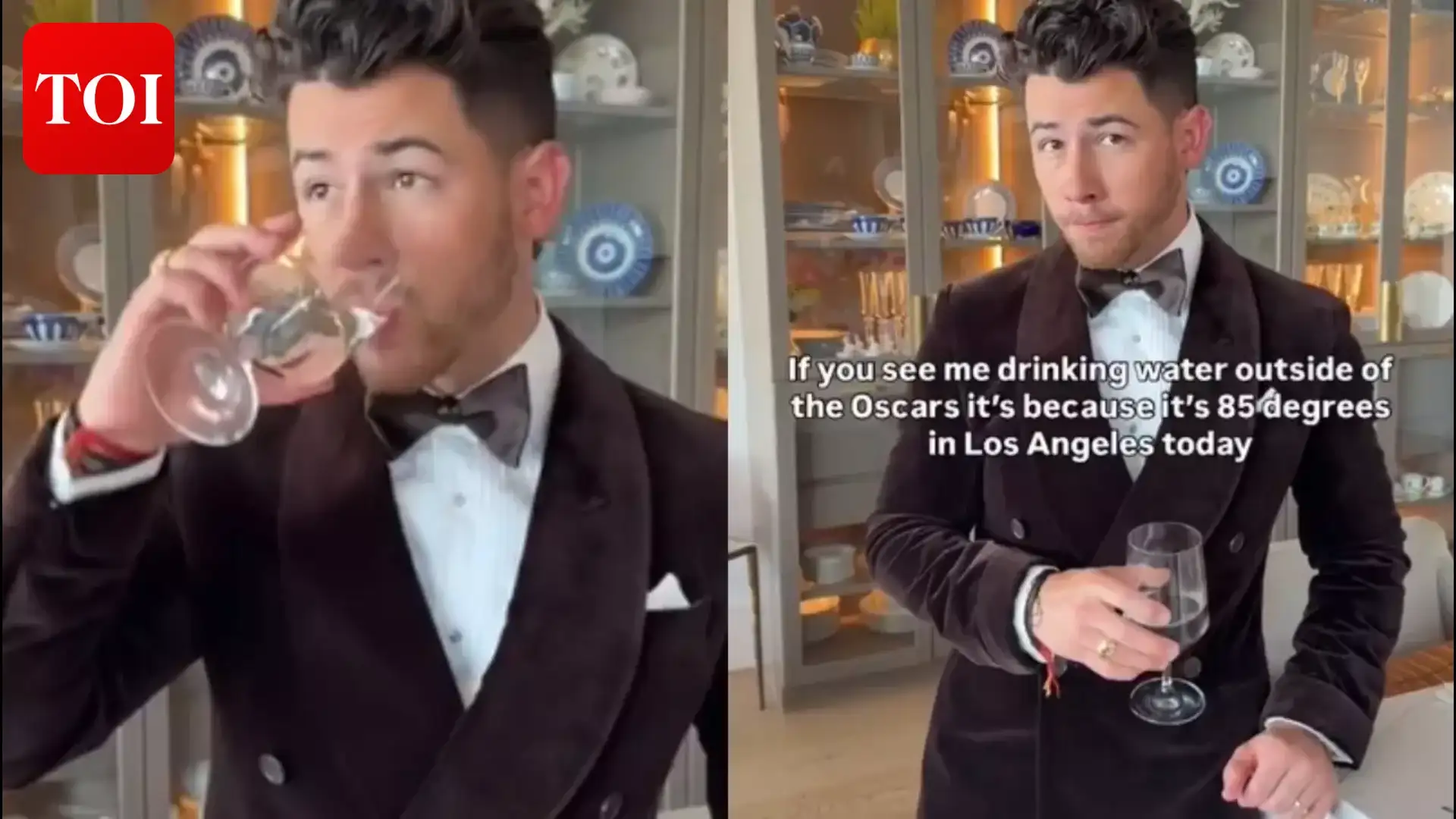 Nick Jonas wearing kalava at Oscars 2026 supporting Priyanka Chopra
