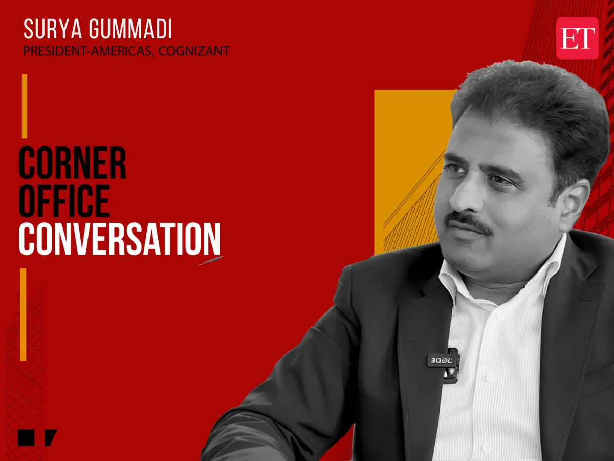 Surya Gummadi of Cognizant discussing AI strategy and financial returns in a professional setting.