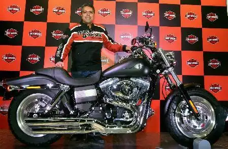 Anoop Prakash, Managing Director, Harley-Davidson India, poses with the Fat Bob motorcycle during its launch in New Delhi on Thursday.Photo by Kamal Singh Anoop Prakash, Managing Director, Harley-Davidson India, poses with the Fat Bob motorcycle during its launch in New Delhi on Thursday.Photo by Kamal Singh
