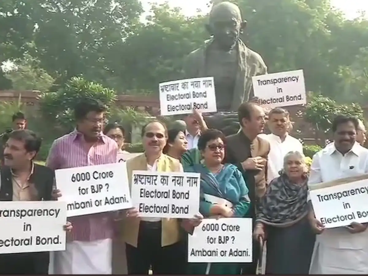 Electoral bonds: Congress protests Parliament