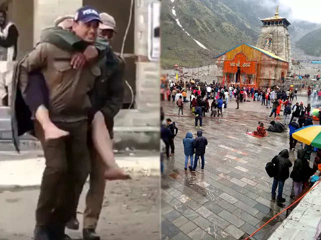 Watch: Uttarakhand Police constable carries elderly man on his back to Kedarnath Temple