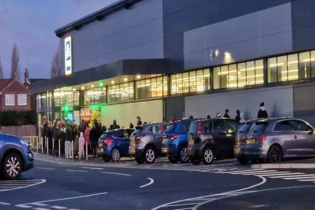 Shoppers queue outside Teesside Aldi early morning to buy Prime Energy Sports Drink