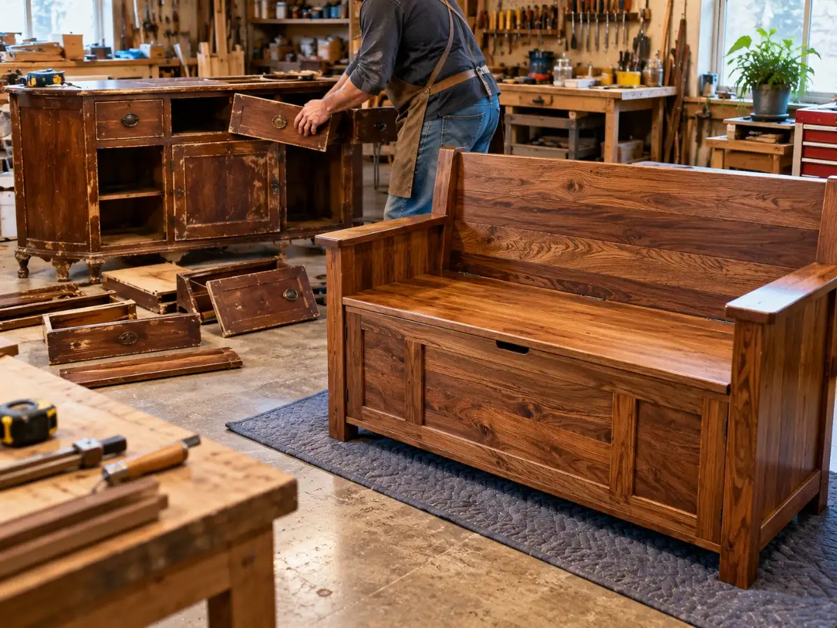 Portland craftsman Mark Haley cut apart a donated…