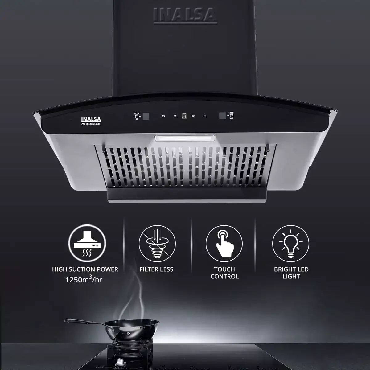 Image for Inalsa60cm1250m3%2FhrFilterlessKitchenChimney