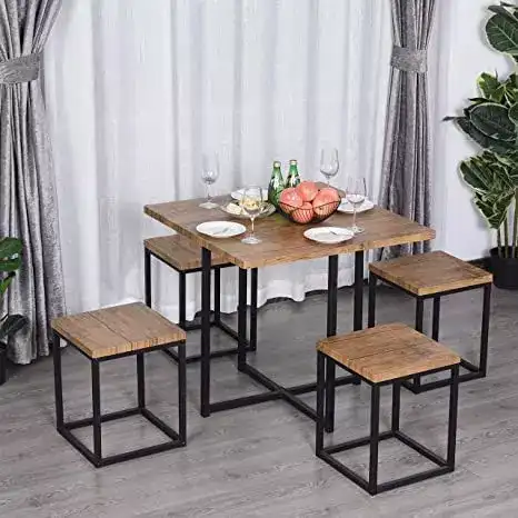 Image for SAIronARTINGIronFrameWooden4StoolDiningRoomSet