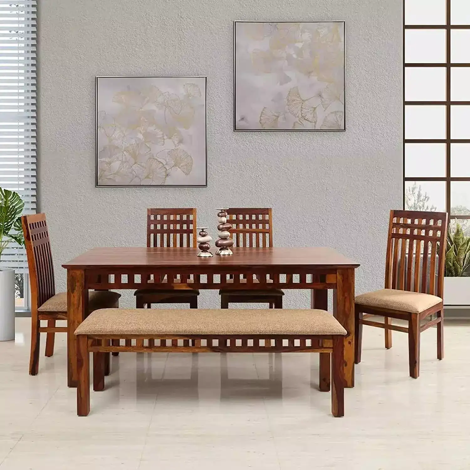 Image for MHDECOARTSolidSheeshamWoodDiningTableSet