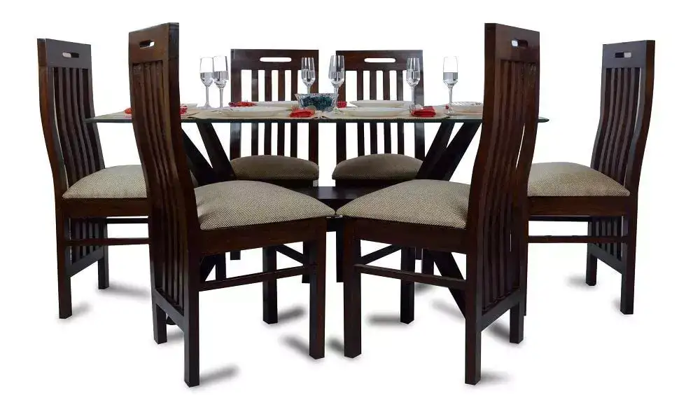 Image for MSWOODFURNITURE6-SeaterGlassDiningTableSet