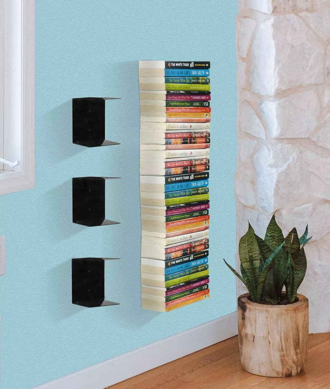 Floating Book Shelf Large - Iron with Natural