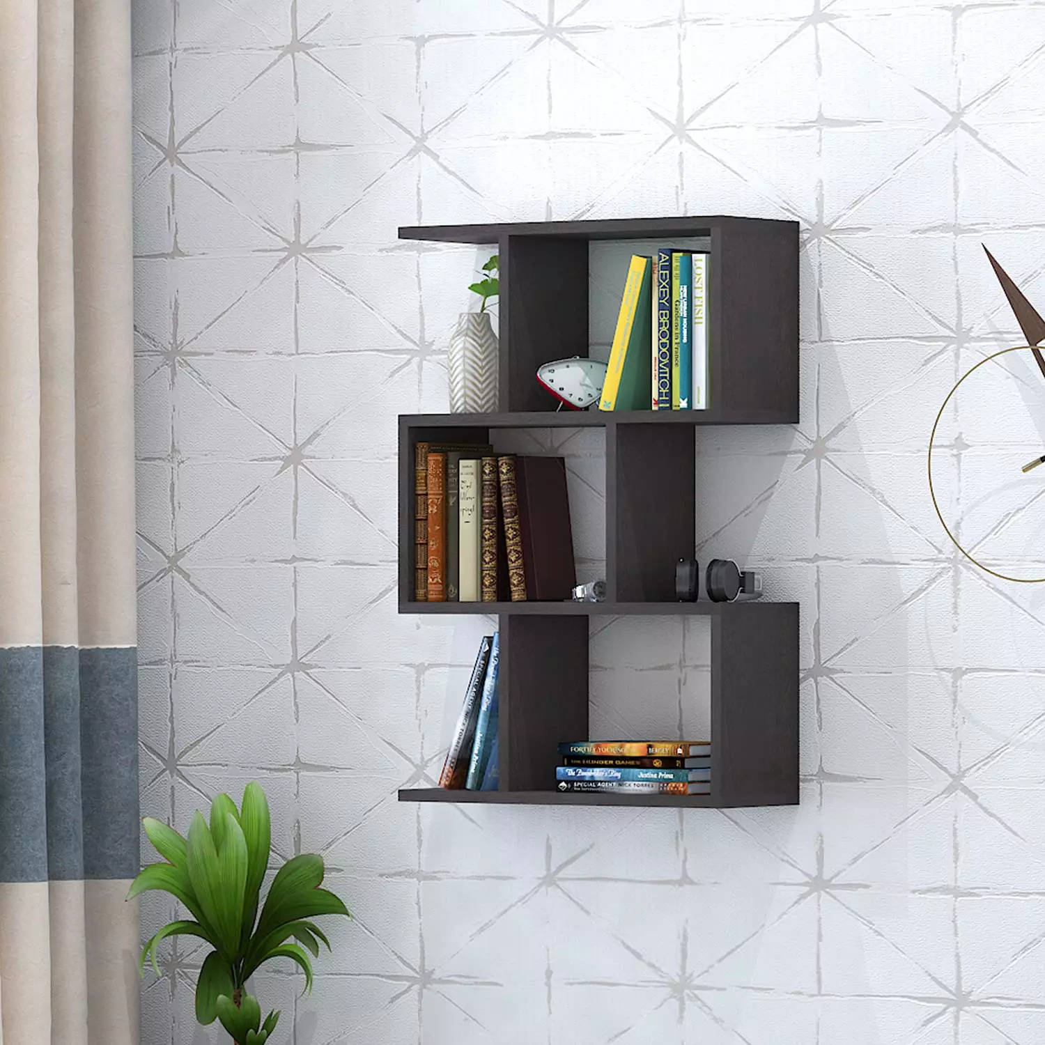 Bookshelf against deals wall