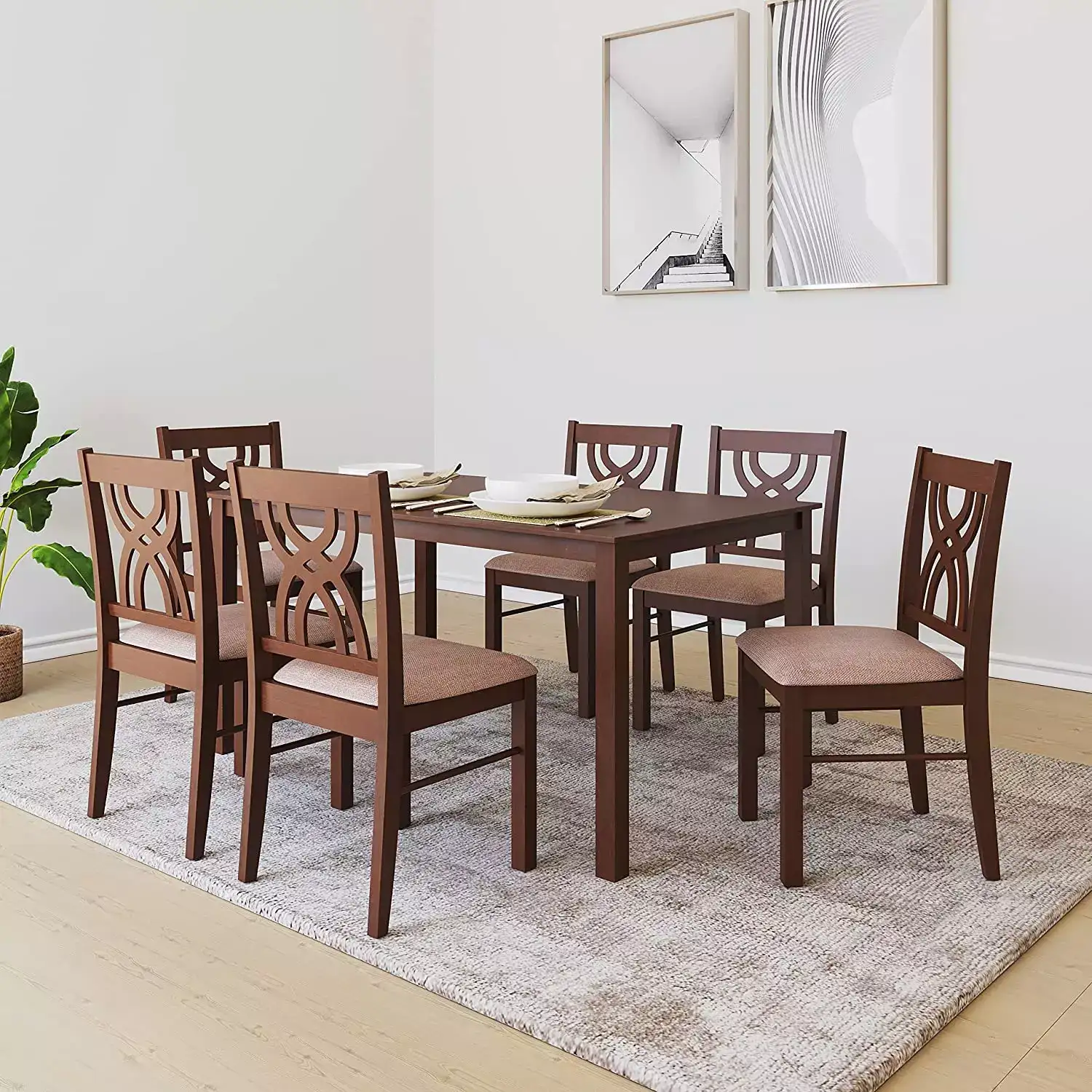 Image for %40homeByNilkamalAlice6SeaterSolidWoodDiningTableSetwithChairsinAntiqueCherryFinishforKitchen%26DiningRoom%2C1YearWarranty