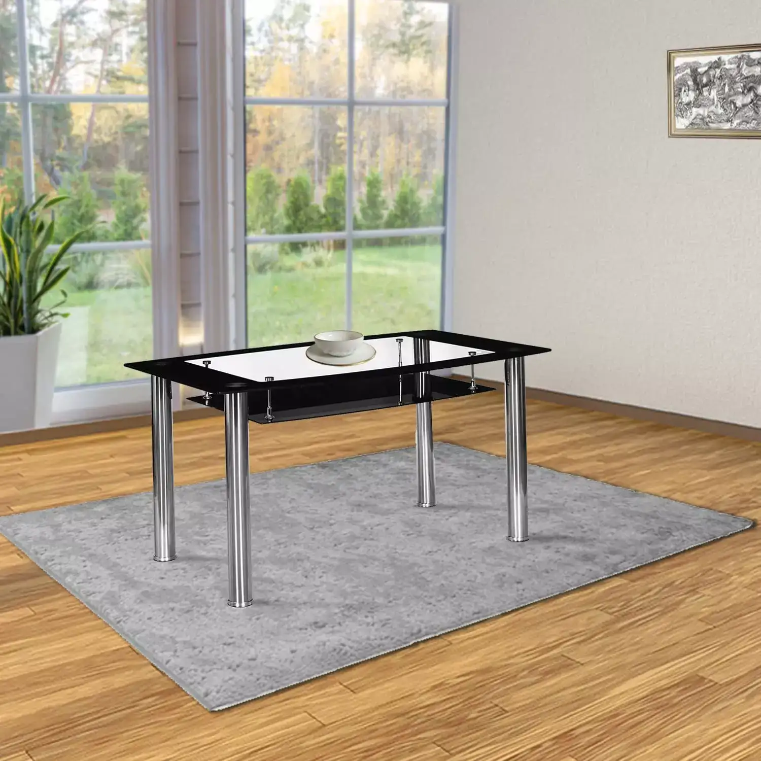 Image for NilkamalJasmine4SeaterTemperedGlassDiningTableBlack