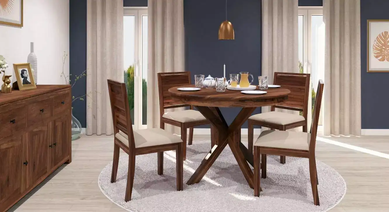 Image for BAGARIARTSSolidSheeshamTeakWood4SeaterRoundDiningTablewithChairsSet