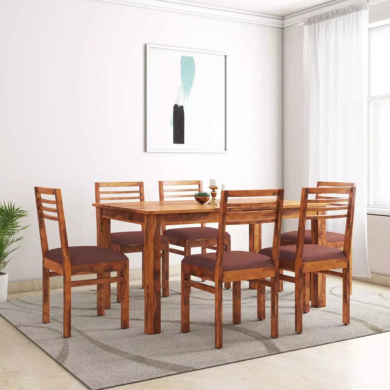 Image for AmazonBrandSolimoClara6-seaterSheeshamWoodDiningTableSet