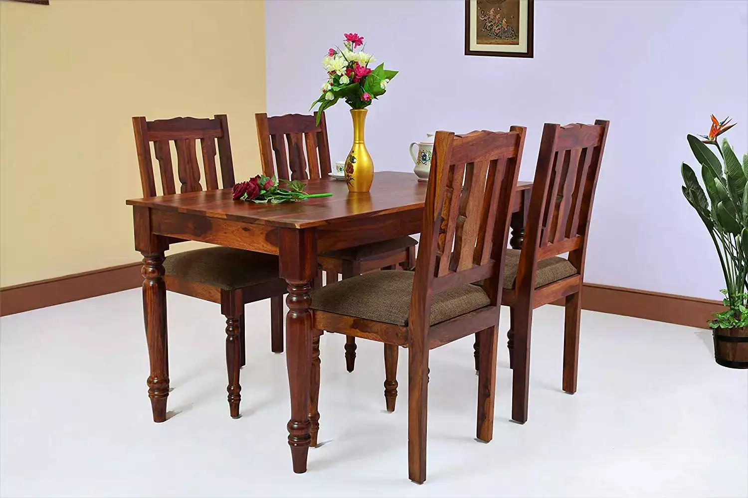 Image for FurniseworldSheeshamWood4-SeaterDiningTablewithCushionChair
