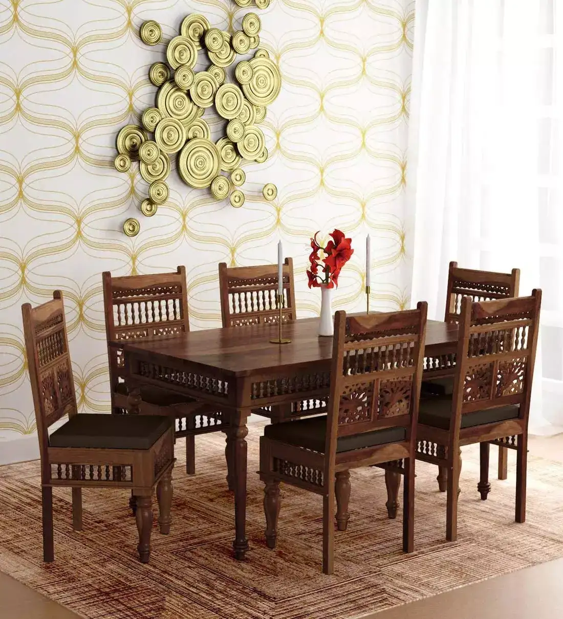 Image for BNFurnitureSolidSheesham6SeaterWoodDiningRoomSets