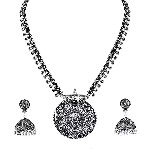 Image for YellowChimesSilverOxidizedTraditionJewellerySetforWomen