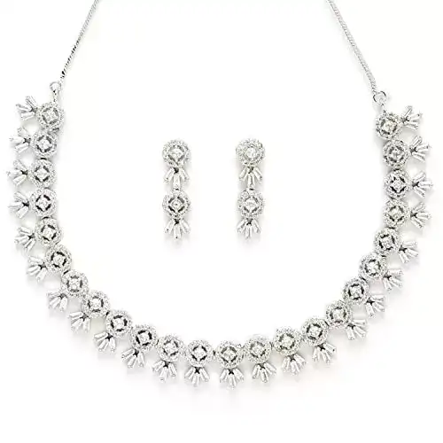 Image for ZENEMEWomenAmericanDiamondStuddedNecklaceWithEarringDetailingJewellerySet