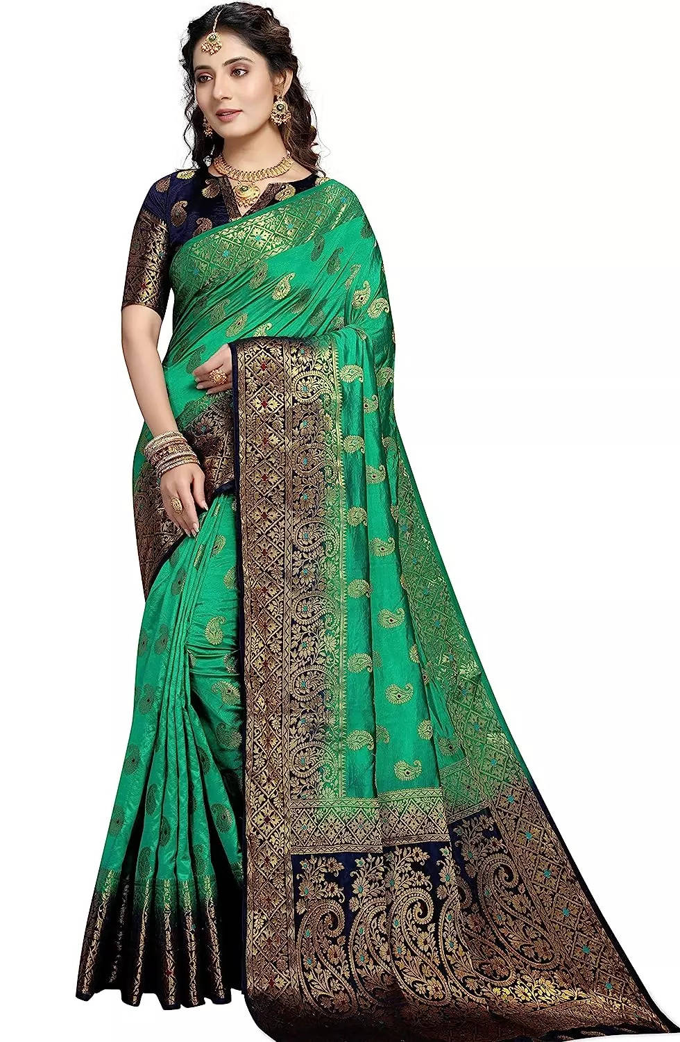 Buy Green color soft lichi silk saree at fealdeal.com
