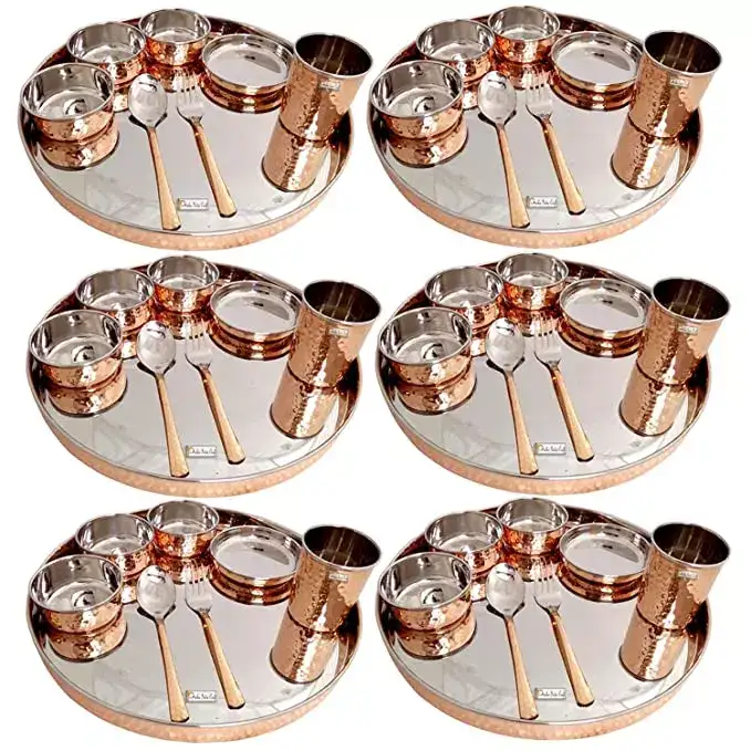 Image for PrishaIndiaCraftStainlessSteelDinnerThaliSet%2C48Pieces