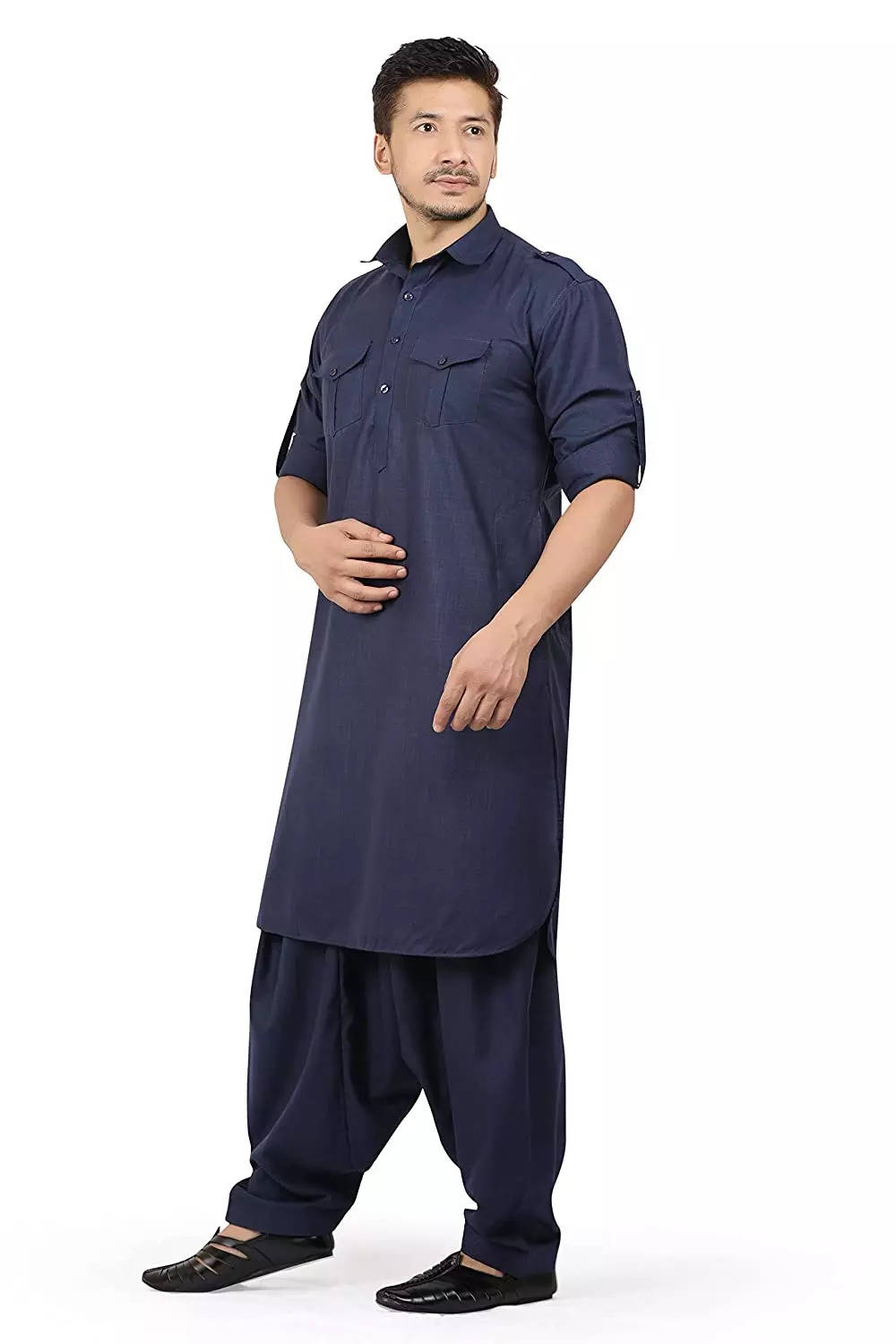 Black Modal Silk Pathani Suit