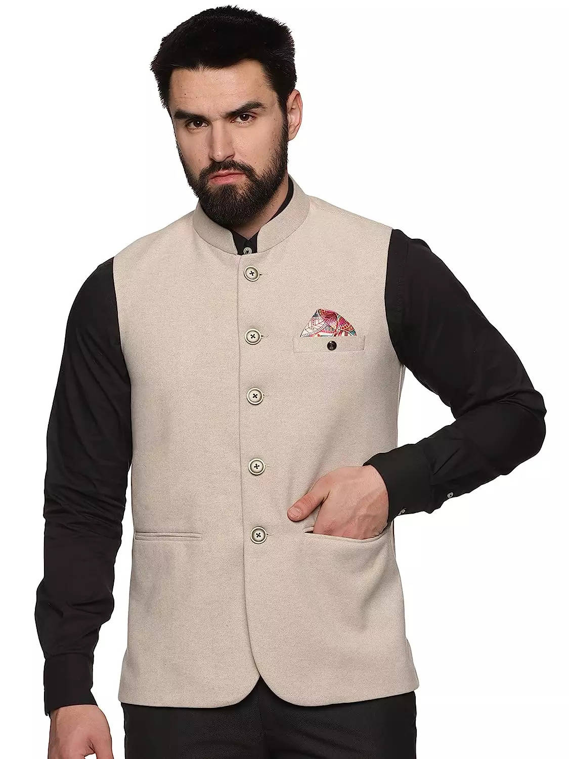 Buy Exotic India Elegant Jacquard silk modi Jacket waist coat with mukaish  And thread Detailing at Amazon.in