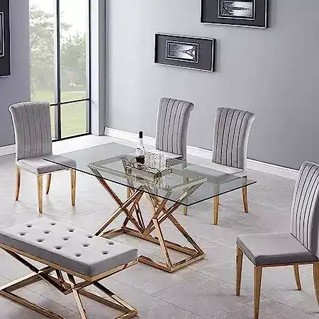 Image for VandanaInteriors71TemperedGlassTopRectangleDiningTable