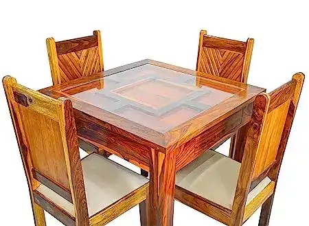Image for BudhakishSolidSheeshamWoodDiningTablewithGlassTop