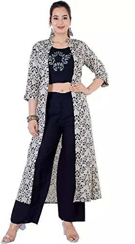 Georgette crop top with skirt and shrug – Handicrafts Galleria
