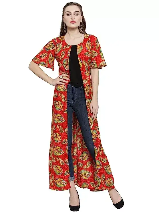 Image for INDIBELLERayonLeafPrintLongShrug