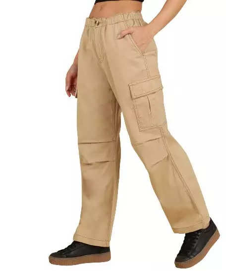 Buy RARE Women Casual Black Colour Solid Cargos Pants online
