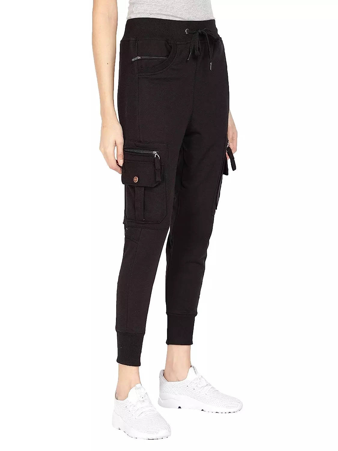 Womens High Waist Cargo Pants Slim Fit Casual Jogger Trousers with Pockets