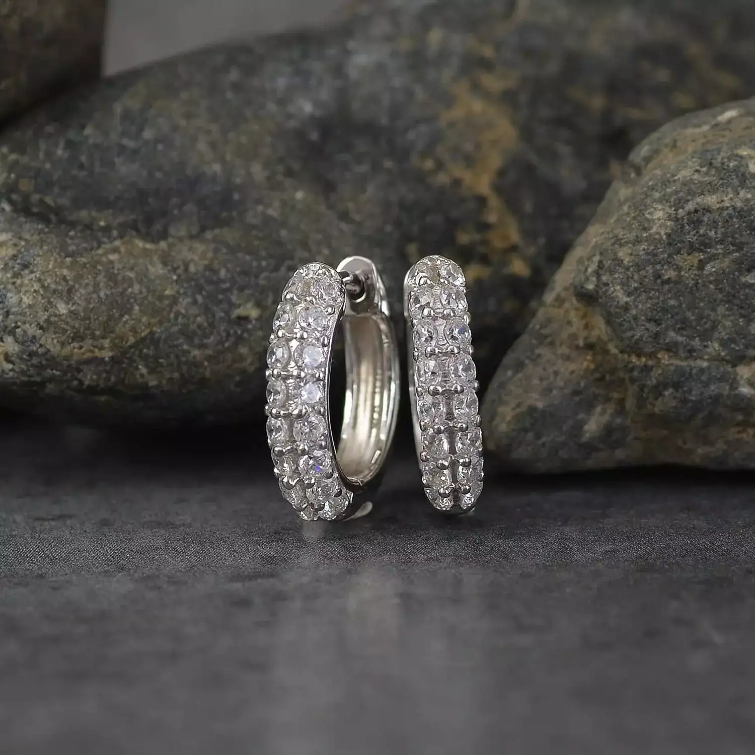 Image for OrnateJewelsPureSterlingSilverAmericanDiamondStuddedHoopsBali