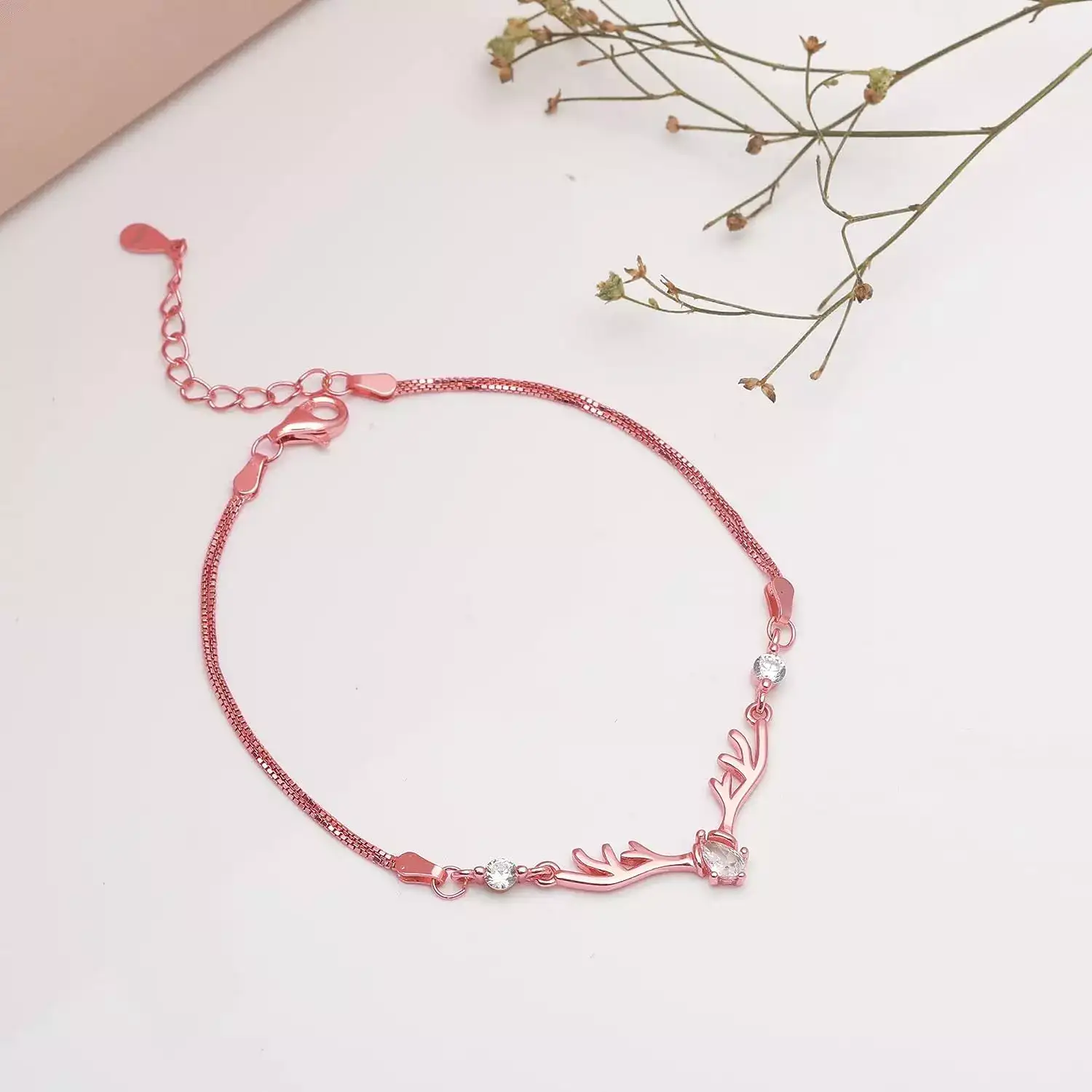 Image for GIVA925SterlingSilverAnushkaSharmaCubicZirconiaRoseGoldDeerHeartBracelet