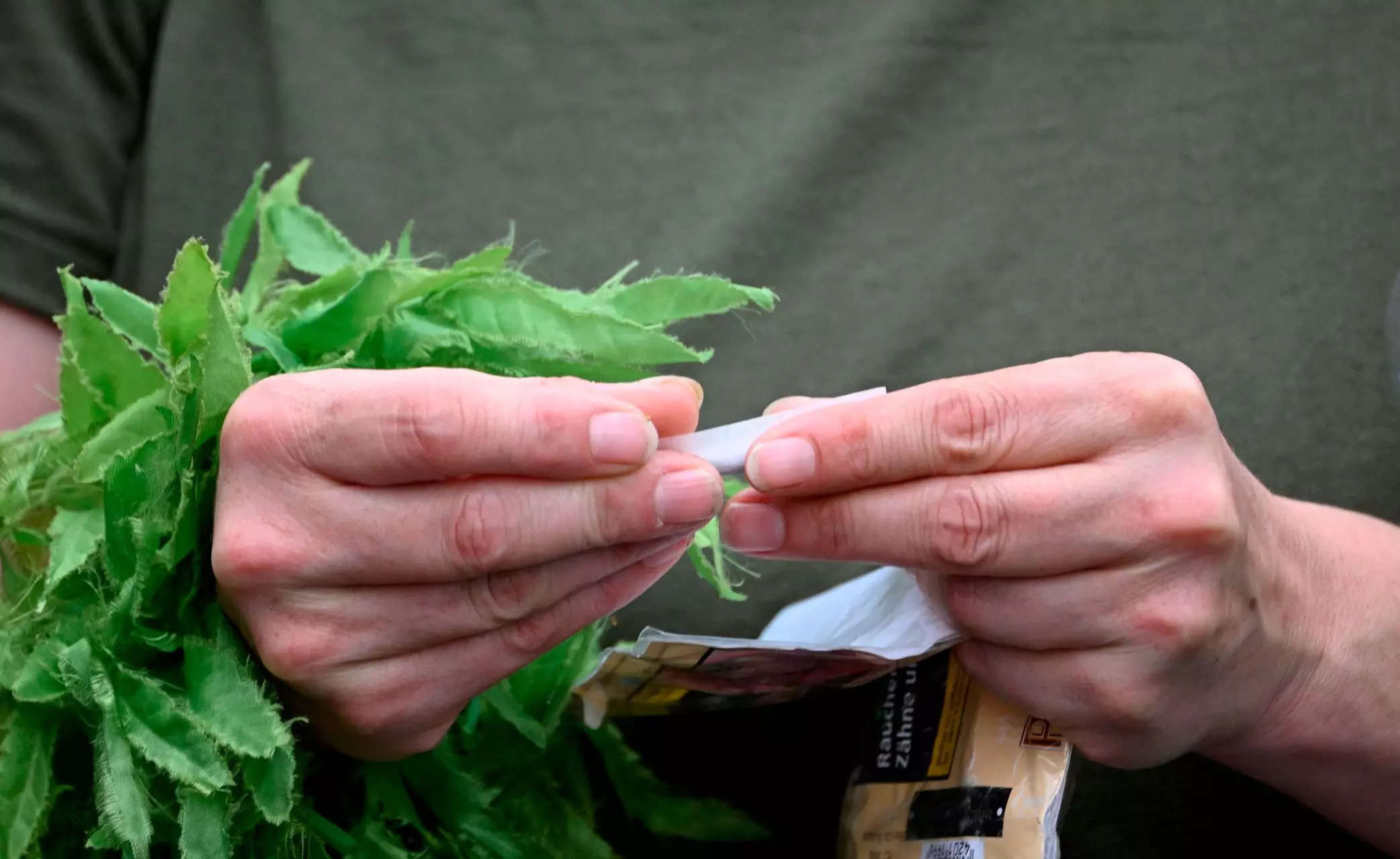 A protester rolls a cigarette during the annual Hemp Parade