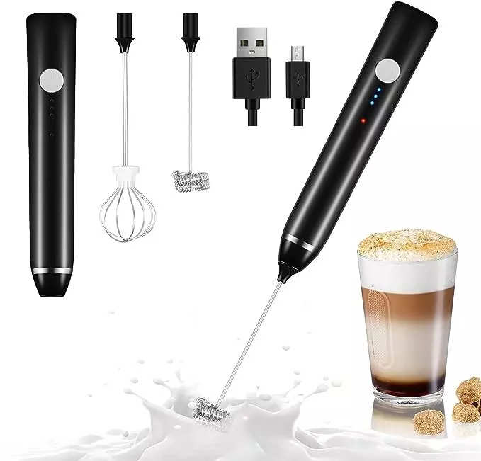 Milk Frother Handheld, Electric Whisk Coffee Frother, Rechargeable Frother  Wand, Hand Held Mixers with 2 Stainless Whisks & 3-Speed Settings for  Coffee Latte Cappuccino Hot Chocolate, White 