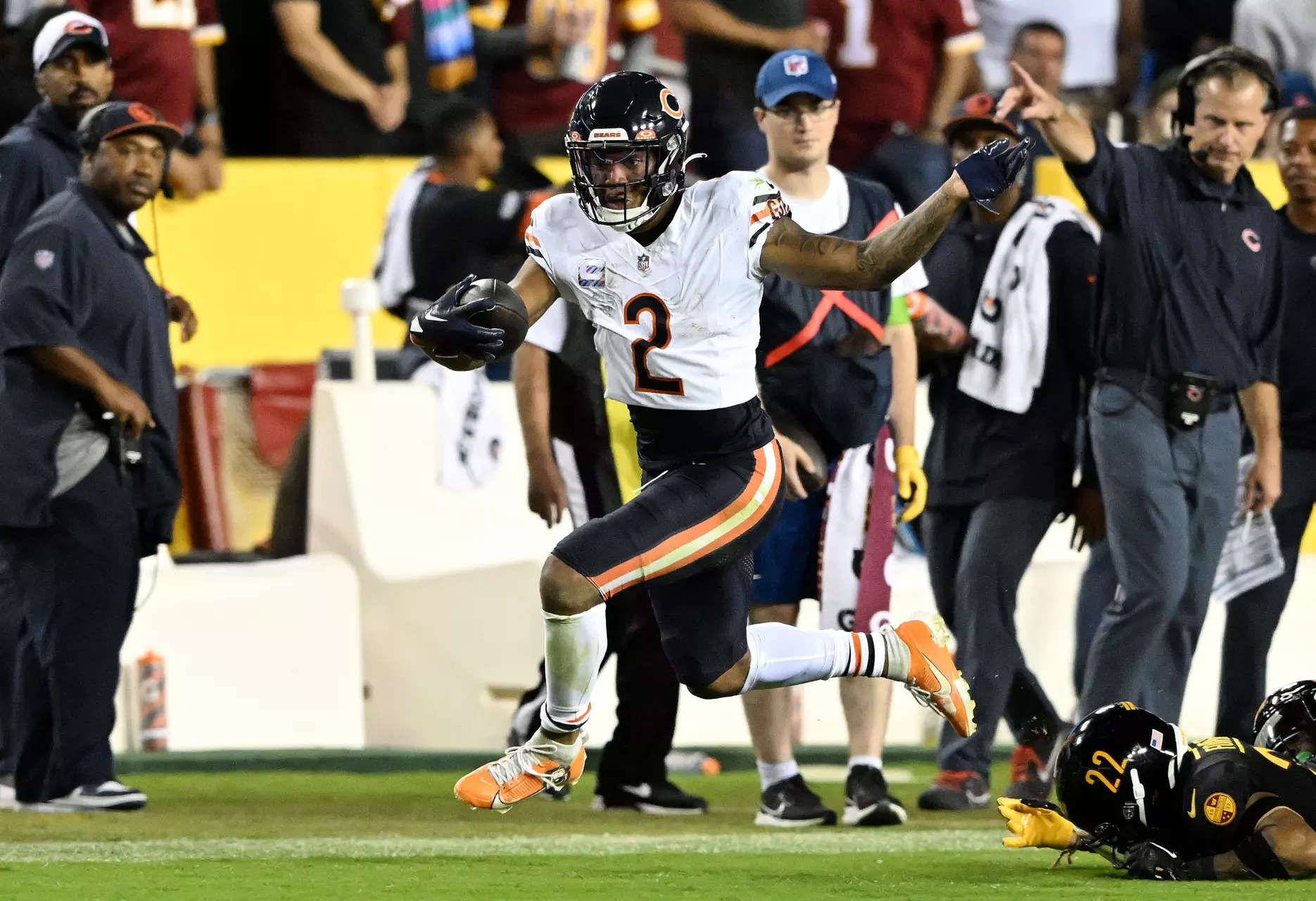Why was DJ Moore frustrated after a record-breaking night that lifted Chicago Bears to victory? 