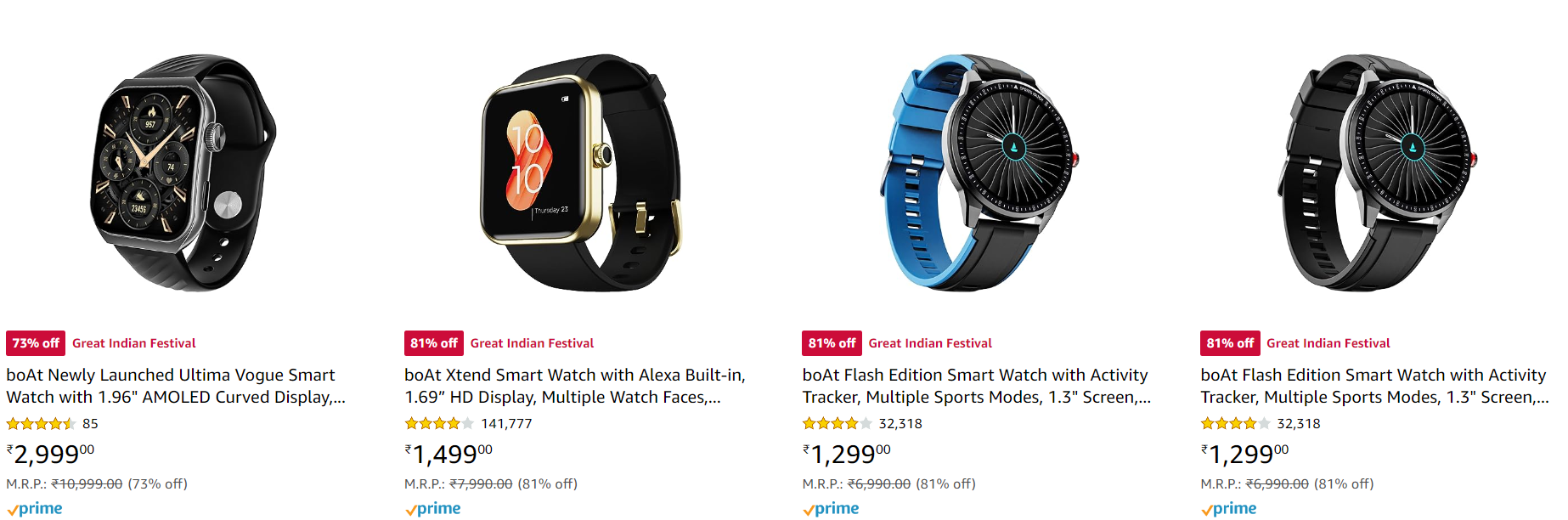Smartwatches Apple, and BoAt, Grab Times Amazon Fire-Boltt Indian from Festival at Economic Amazon The Great Samsung Prices Unbelievable Sale: 2023: -