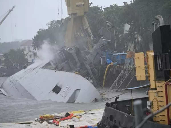 Navy chief reviews damage to warship INS Brahmaputra in Mumbai dockyard 