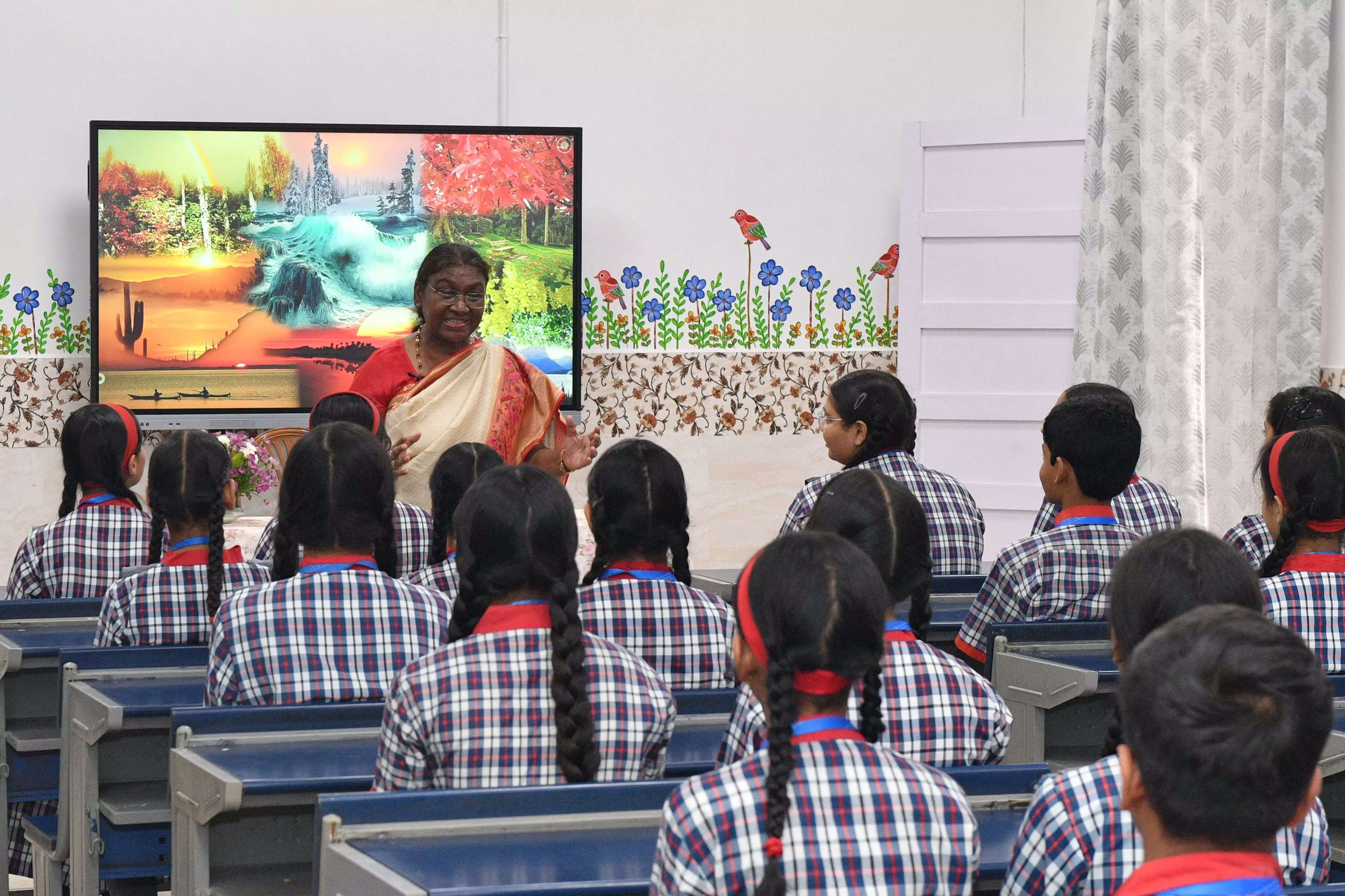President Murmu takes up role of teacher for school students, stresses environment conservation 
