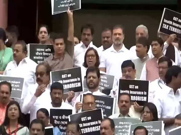 INDIA bloc protests on 18 percent GST on health and life insurance 