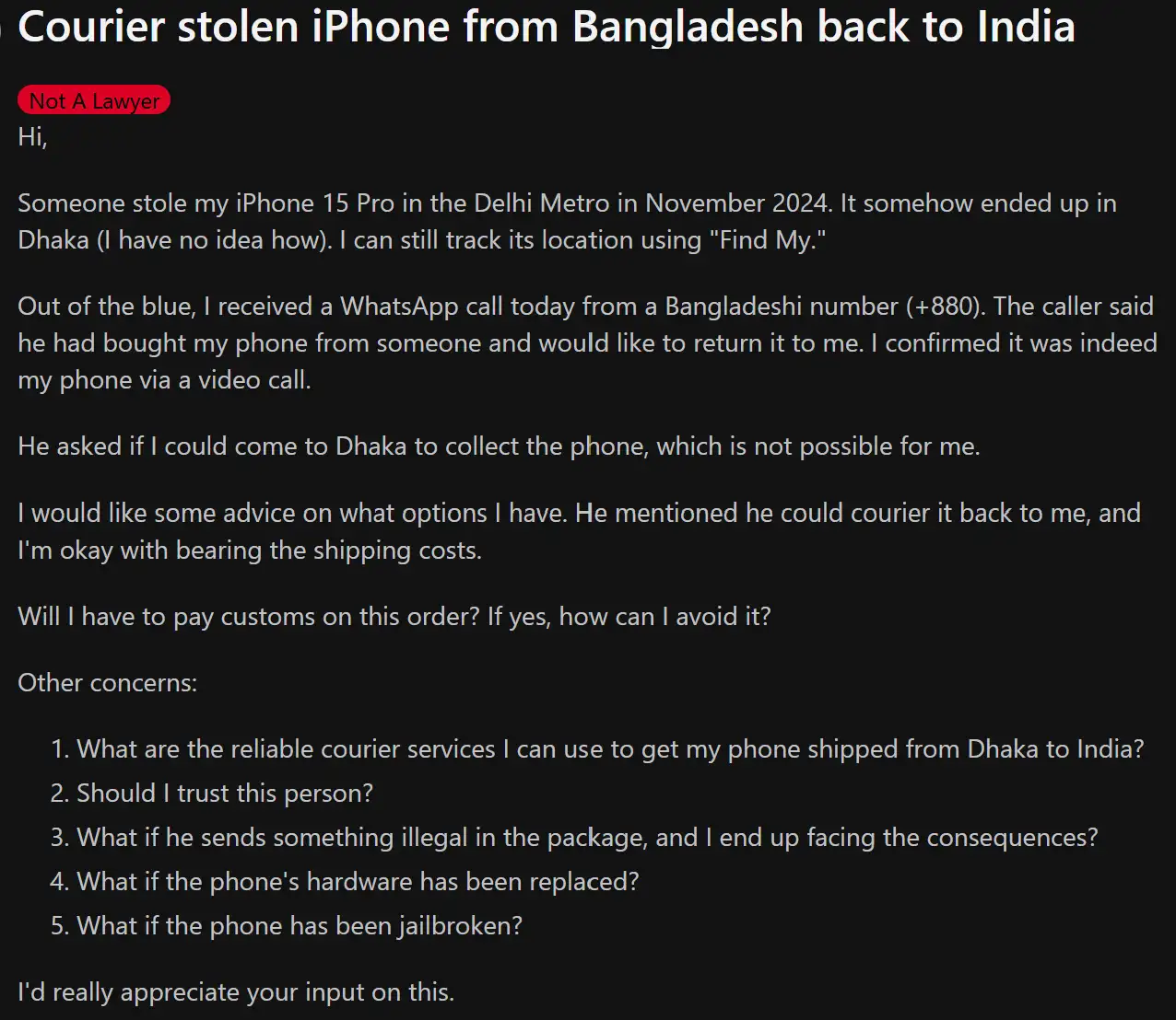 Return Reddit Redditor claims stolen iPhone resurfaced in Bangladesh, stranger offers ...