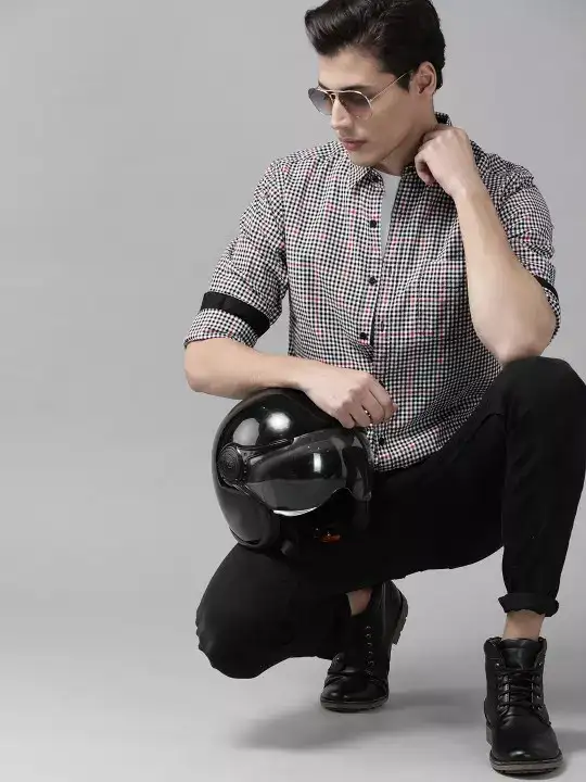 Image for Roadster-Men%E2%80%99sWhite%26BlackCheckedCasualShirt
