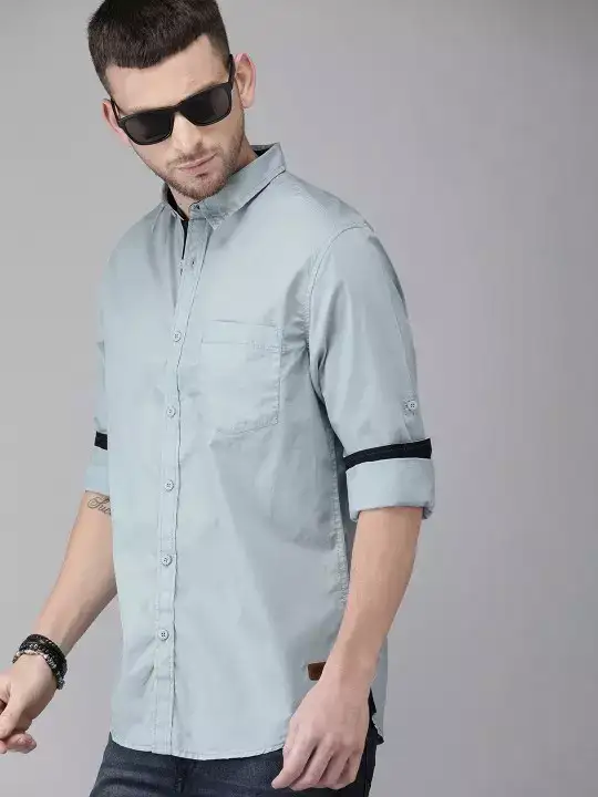 Image for Roadster-Men%E2%80%99sBlueRegularFitSolidCasualShirt