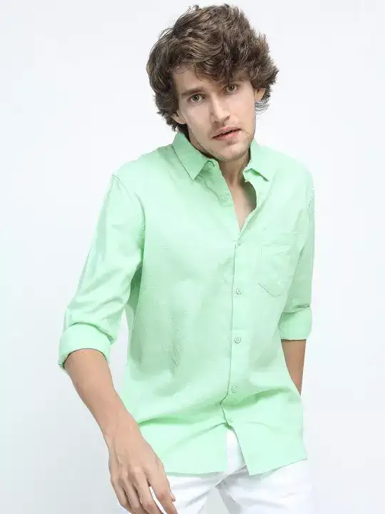 Image for KETCH-Men%E2%80%99sGreenSlimFitCottonCasualShirt