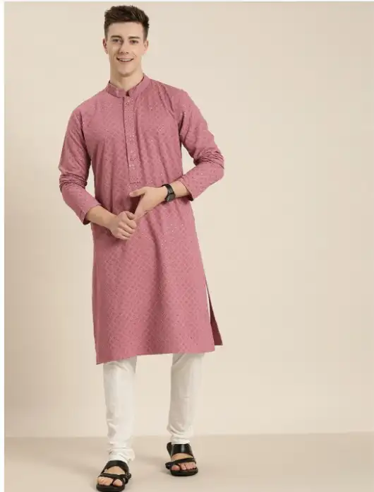 Image for HERE%26NOWMenEthnicMotifsEmbroideredChikankariKurta