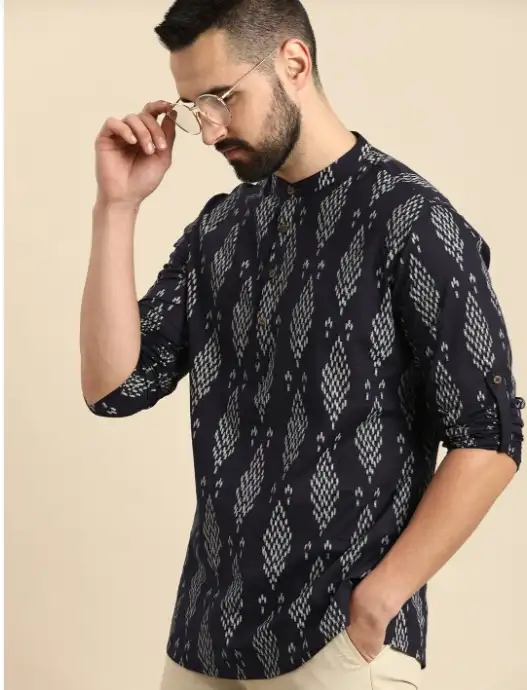 Image for AnoukMenEthnicMotifsPrintedBlockPrintShortKurta