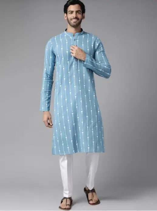 Image for SeeDesignsEthnicMotifsPrintedPureCottonKurtawithPyjamas