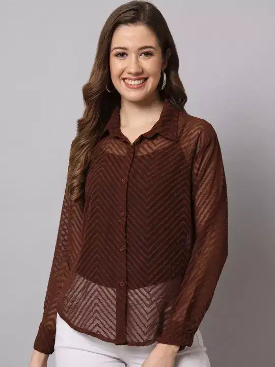 Image for FundayFashion-GeometricPrintedSheerCasualGorgetteShirt